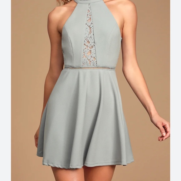 Lulu's Silver Sleeveless Halter A-Line Dress - Picture 1 of 6